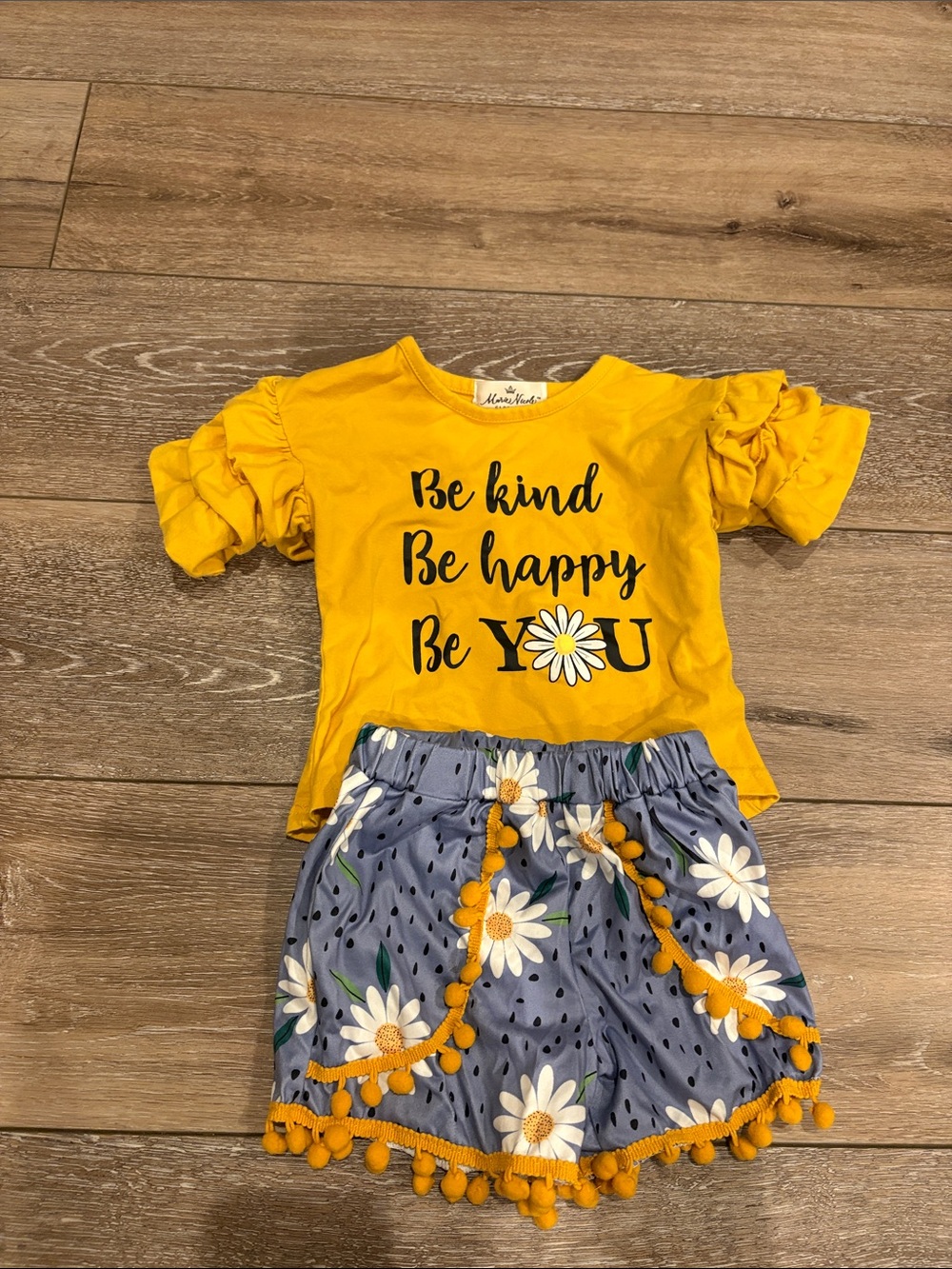 Be Kind Be Happy Yellow Top & Daisy Shorts Kids Matching Set